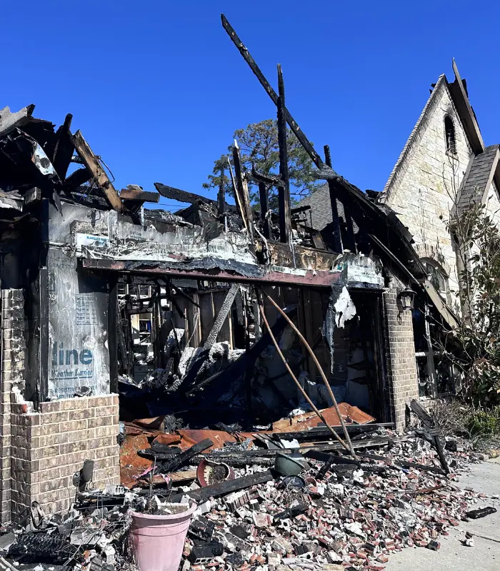 Burned interior of an Atascocita property facing extensive cleanup and repair needs