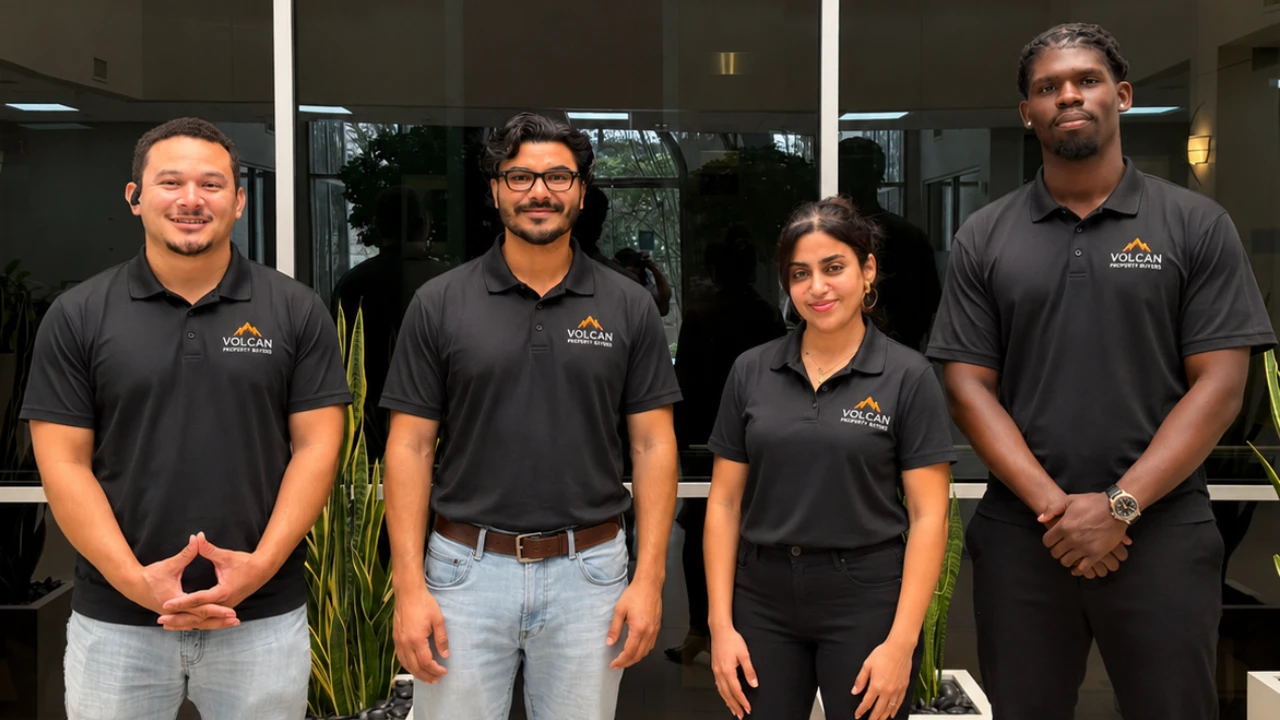 Volcan Property Buyers team standing outside Houston office