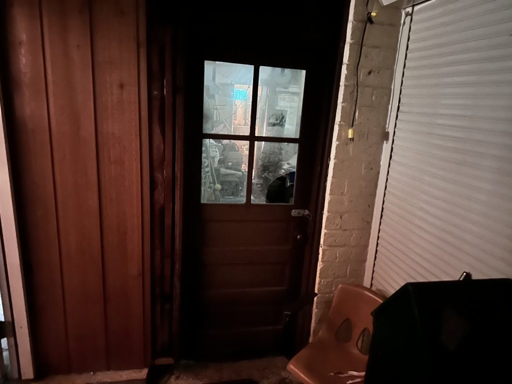 Back porch storage area in a Cape Bahamas Lane home in Nassau Bay, TX