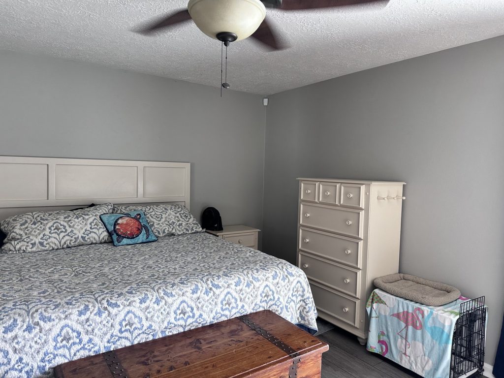 Primary bedroom in a well-maintained Indian Ridge Drive home in Katy, TX
