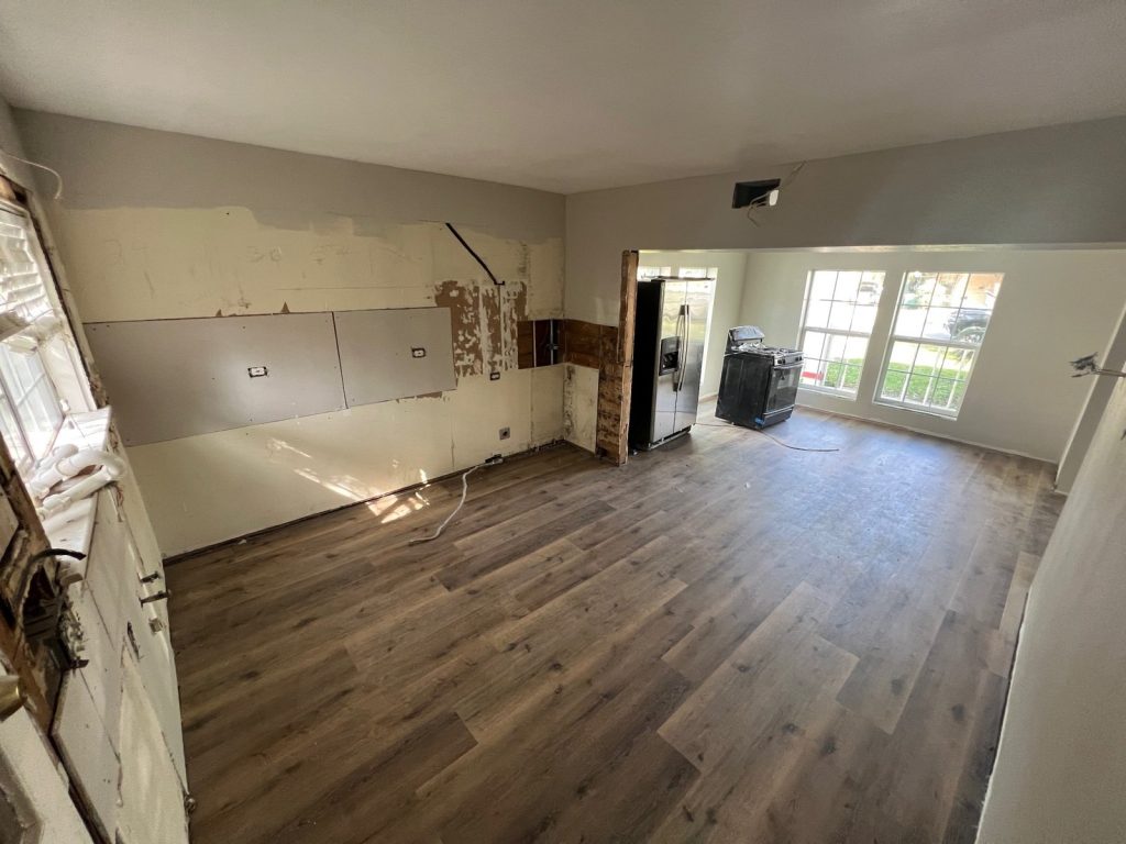 Gutted kitchen in a vacant tired-landlord property sold for cash in Eastwood, Houston, TX